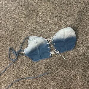 Blue Denim Lace-Up Corset Top